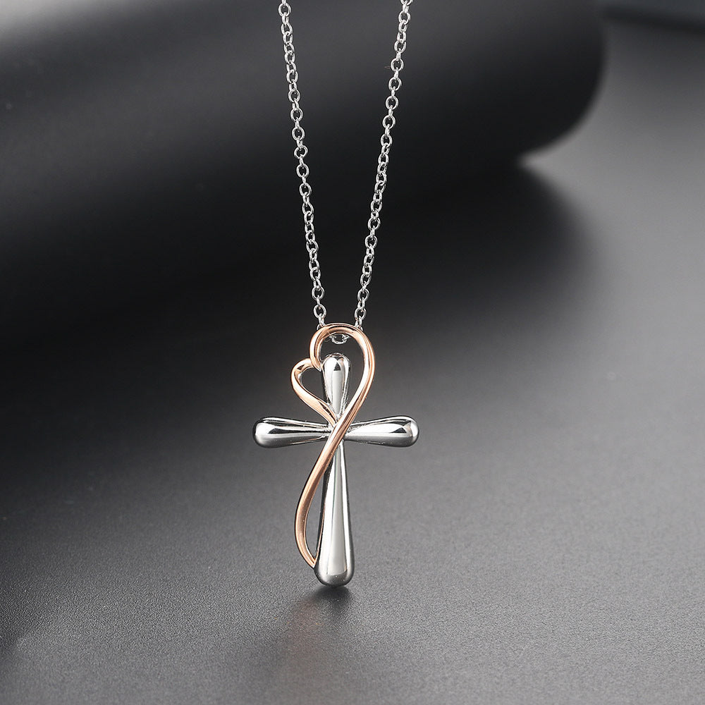 Heart-shaped Cross Necklace Simple Color Separation Electroplating