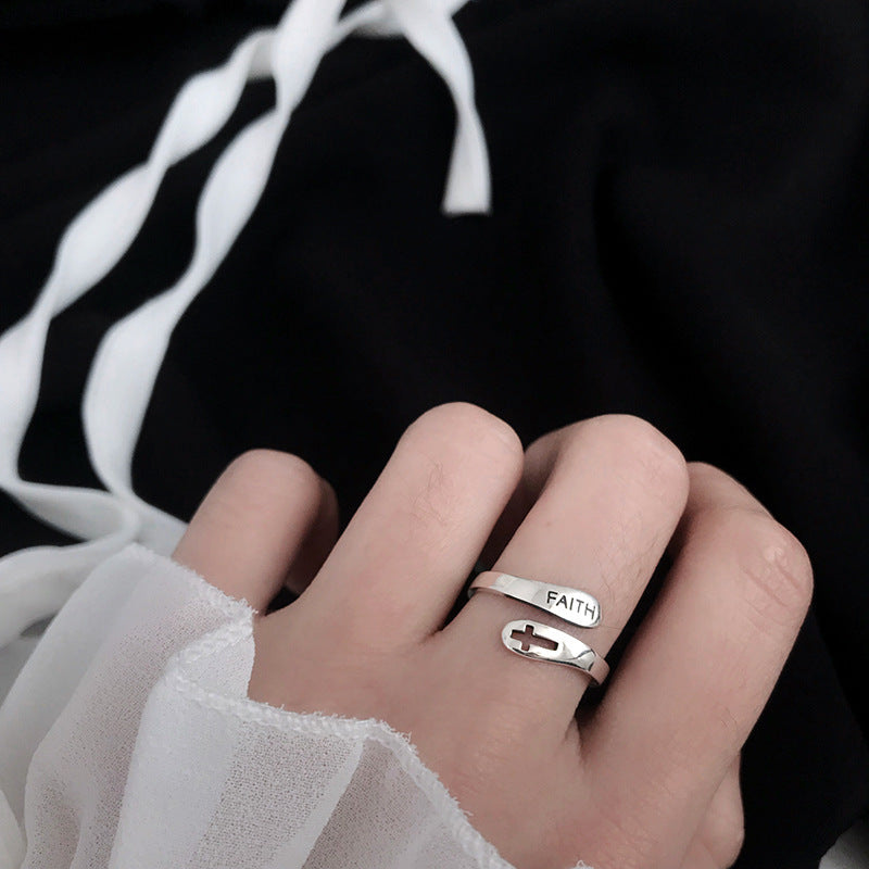 Fashionable English Letter Hollow Belief Ring