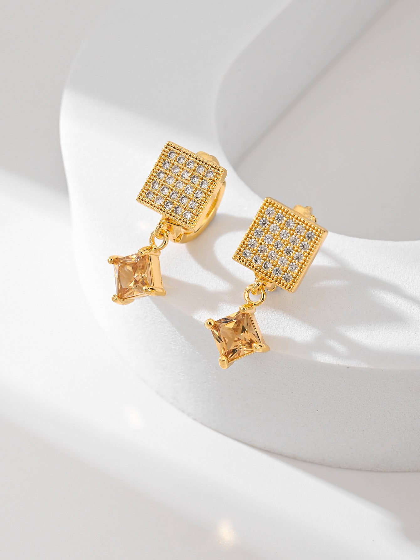 European And American Square Fashion Zircon Earrings In Various Colors