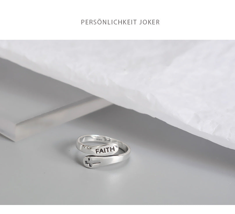 Fashionable English Letter Hollow Belief Ring