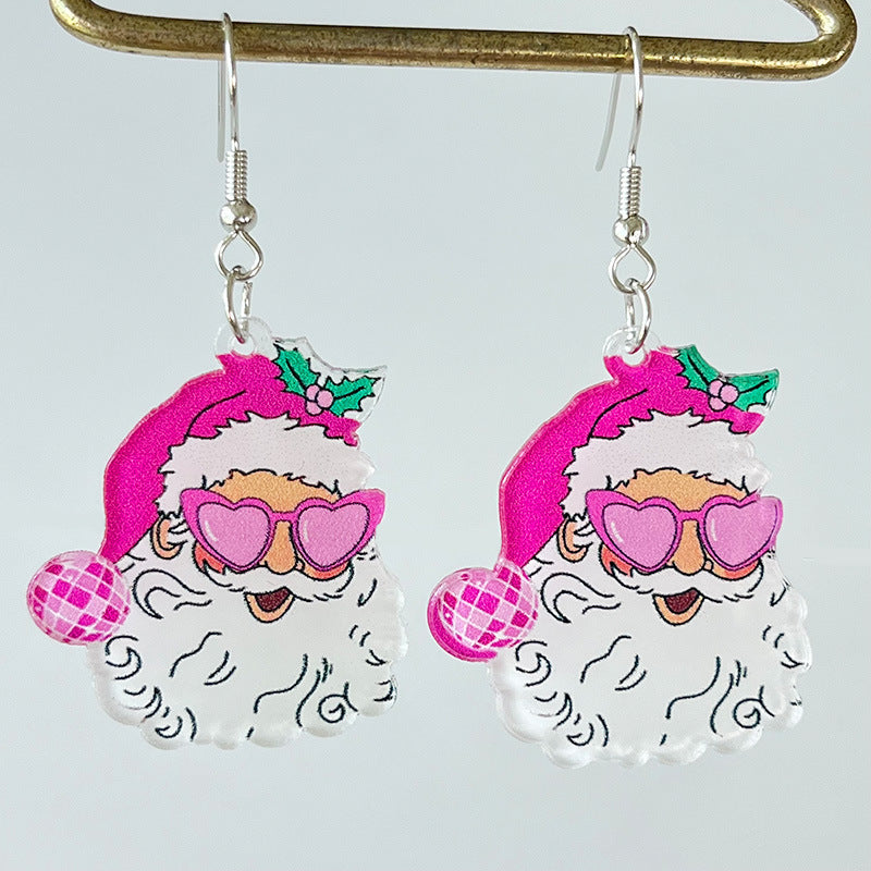 Acrylic Earrings Christmas Cute Cartoon Christmas Santa Claus Tree Football Lightning Earrings Jewelry