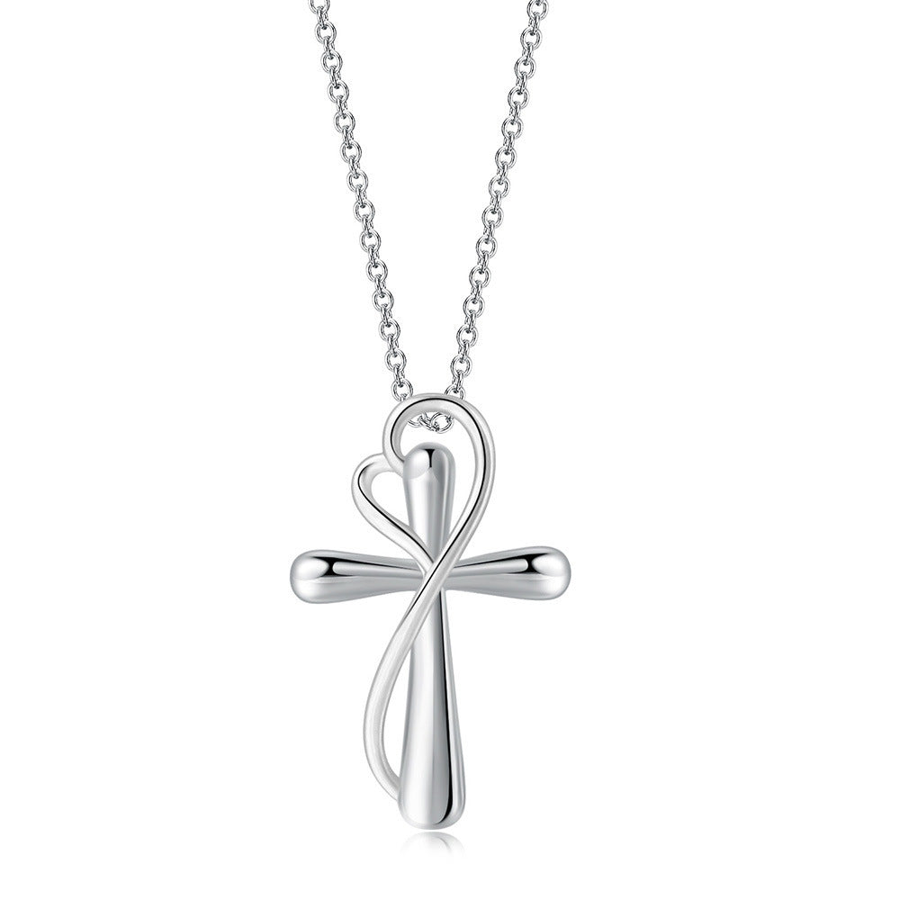 Heart-shaped Cross Necklace Simple Color Separation Electroplating