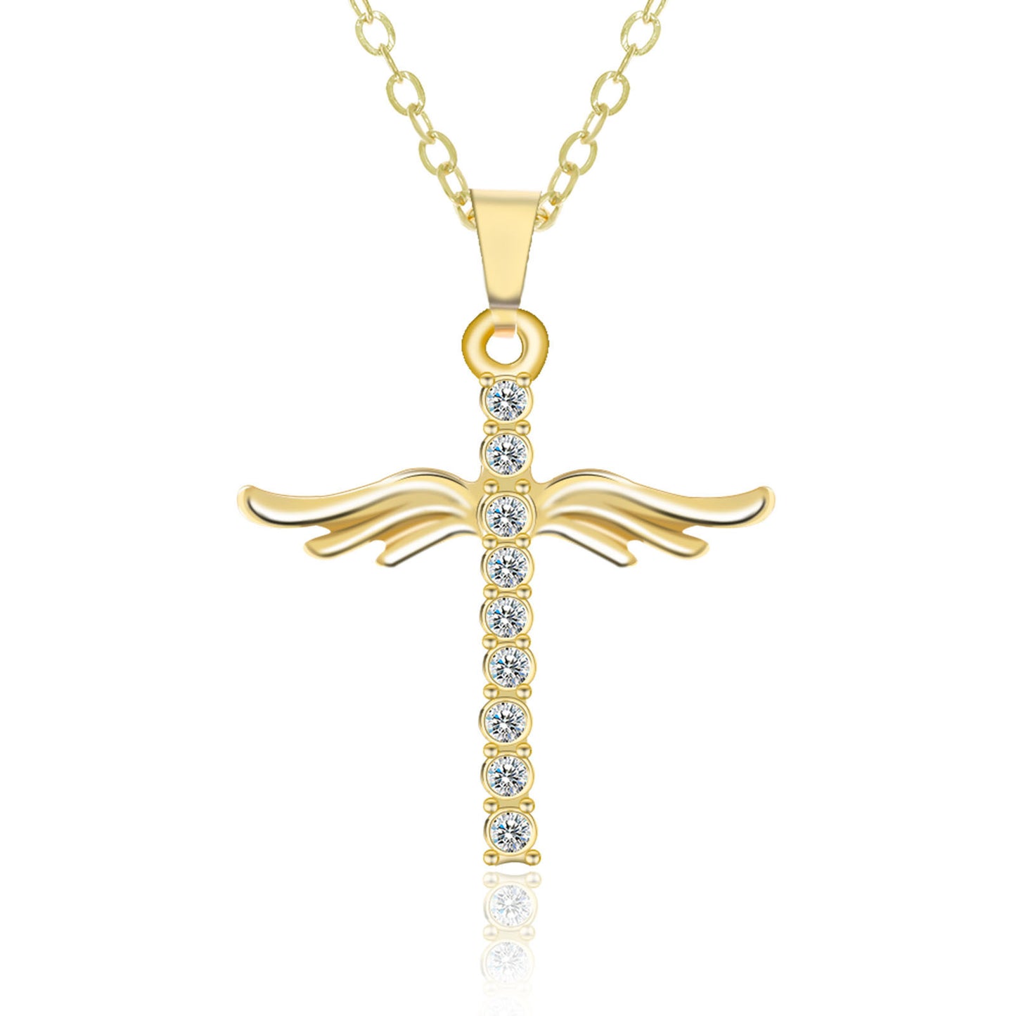 Angel Wings Cross Pendant Necklace For Woman With O Type Stainless Steel Chain Necklace Jewelry Gift