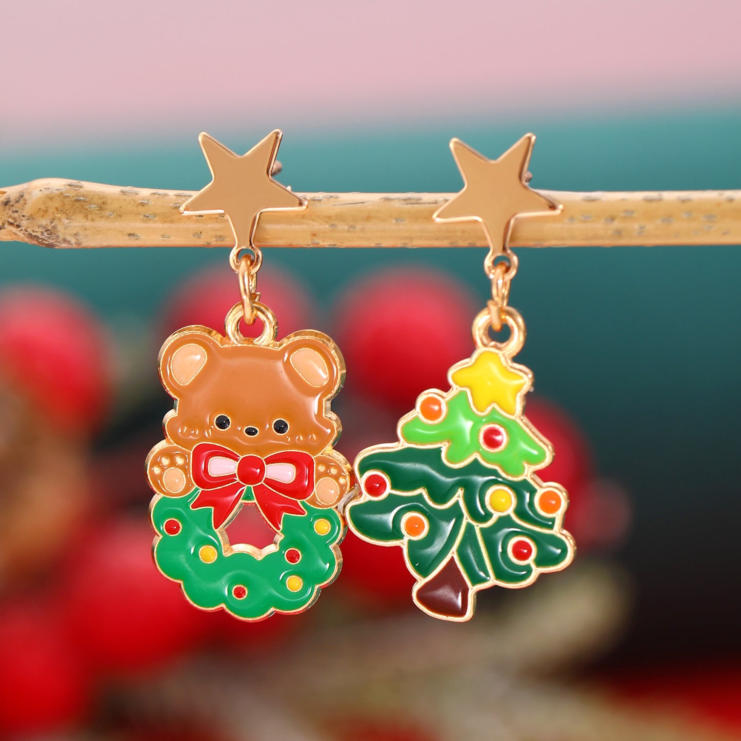 Fashionable Asymmetric Cartoon Dripping Oil Christmas Elk Earrings