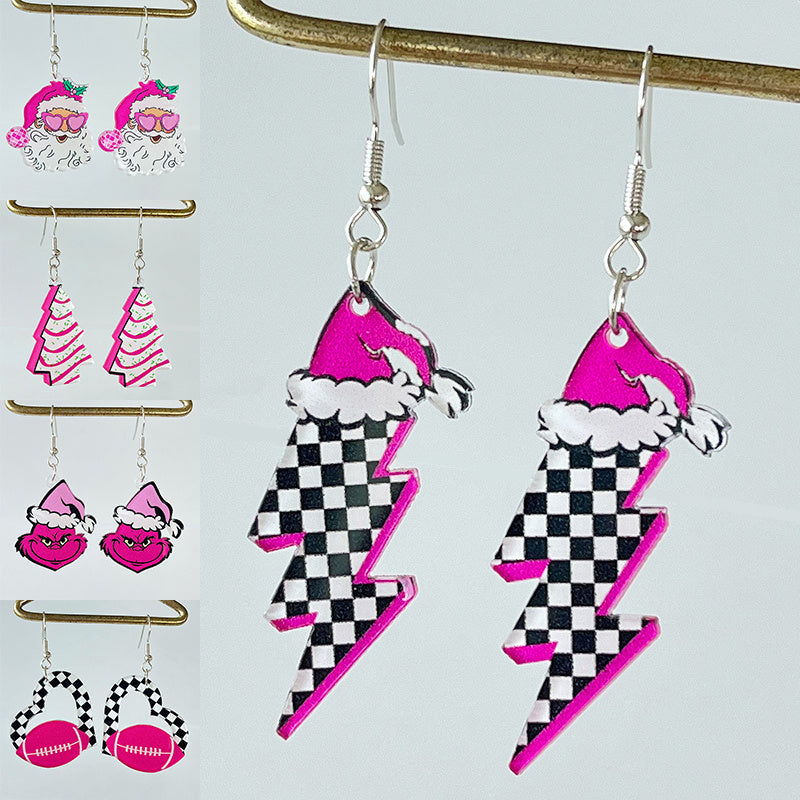 Acrylic Earrings Christmas Cute Cartoon Christmas Santa Claus Tree Football Lightning Earrings Jewelry