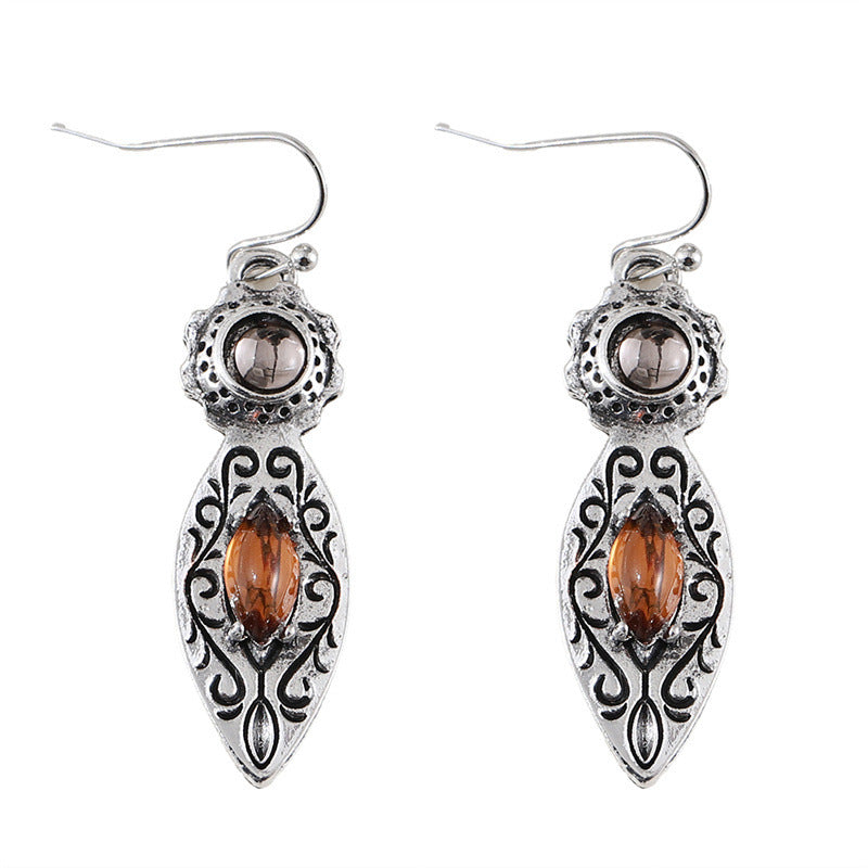 European And American New Retro Pattern Two-tone Gemstone Earrings