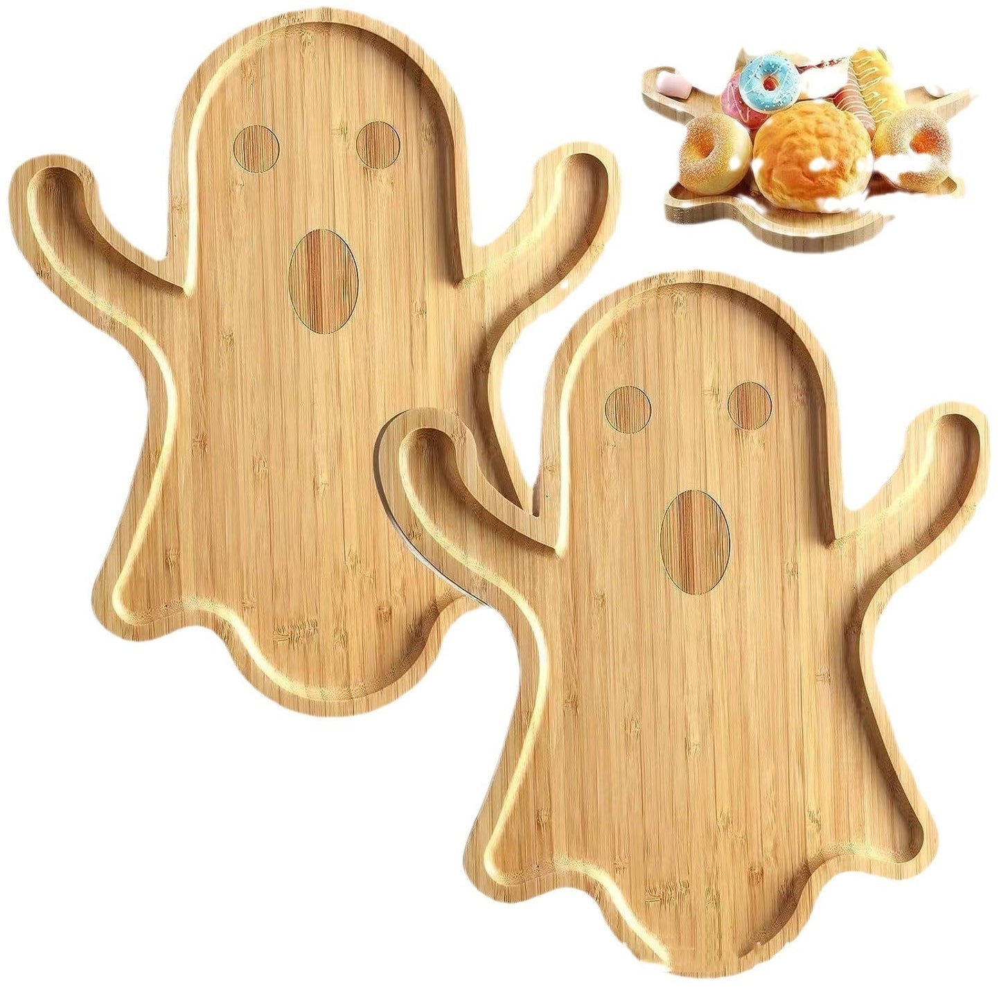 Wooden Halloween Ghost-shaped Tray Fruit Dinner Plate